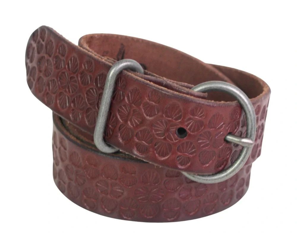 Lucky Brand TOOLED BROWN REAL LEATHER 1 3/8"Wd DRESS CASUAL WOMEN'S BELT S (X39